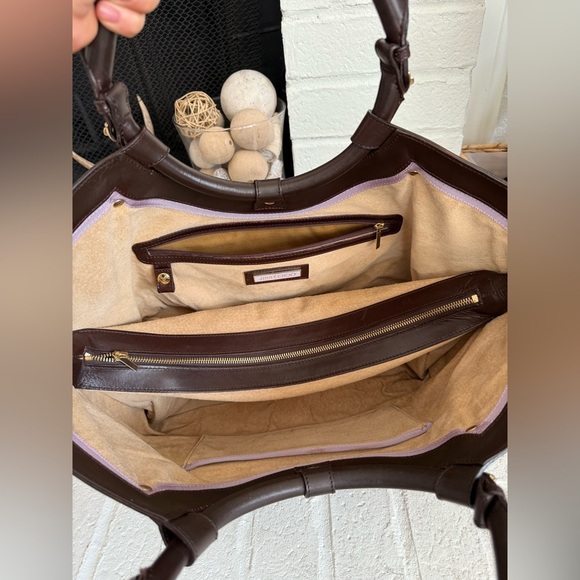 JIMMY CHOO Tahula Dark Brown Leather Gold Hardware Satchel Shoulder Bag Tote - Picture 12 of 16